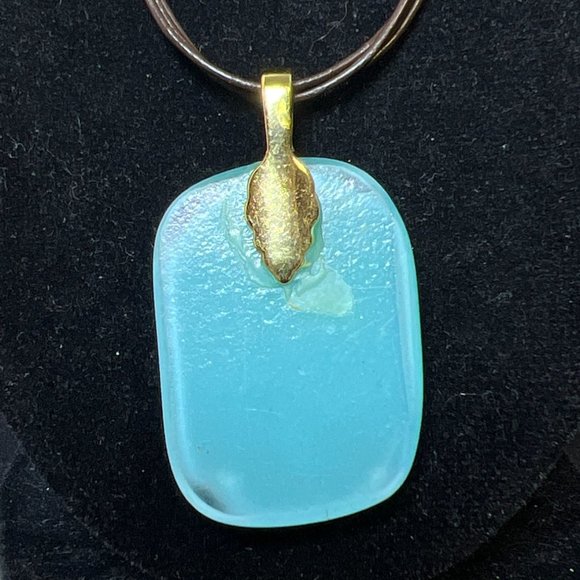 Premier Designs Brown Triple Strand Cord Necklace W/Rectangle Blue Pendant (4113 - Picture 3 of 5